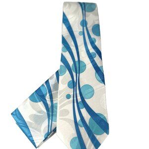 Da Ciro Boys Tie Hanky Cobalt Blue Turquoise White Silver 3" Wide 54" Polyester